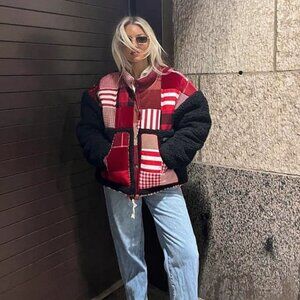 Aaron Asunsolo Red and Black Quilted Sherpa Puffer - Size Medium